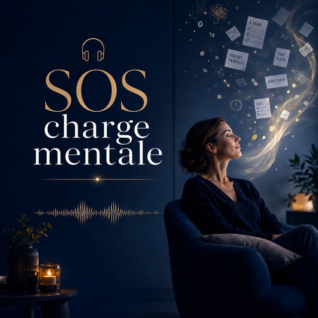 Illustration de l'audio SOS charge mentale, une femme qui relâche la surcharge intérieure